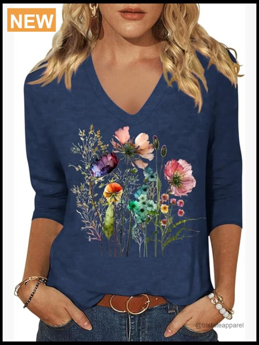 Women's V-Neck 3/4 Sleeve Graphic T-Shirt Holiday Top